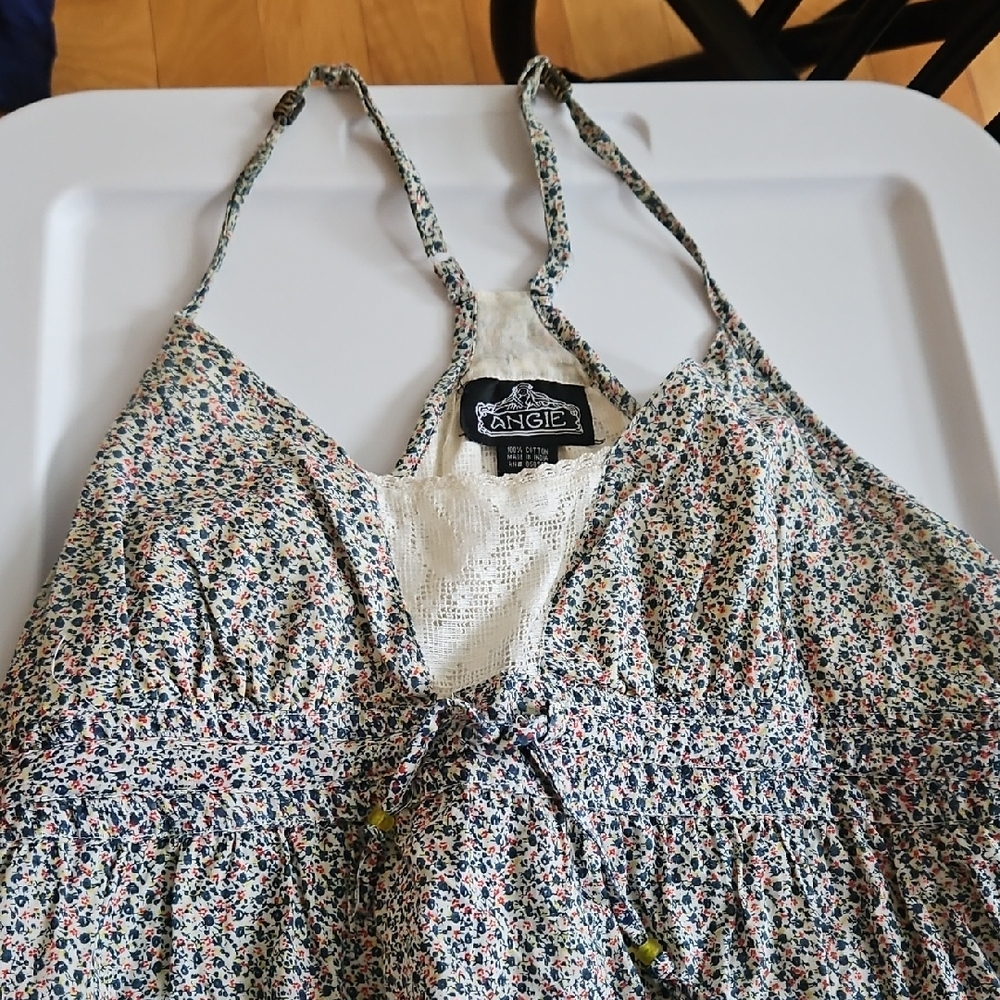 Angie Multicolor Floral Racer Back Tank Top with Spaghetti Straps